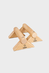 Portable parallettes made from wood for gym or home workouts