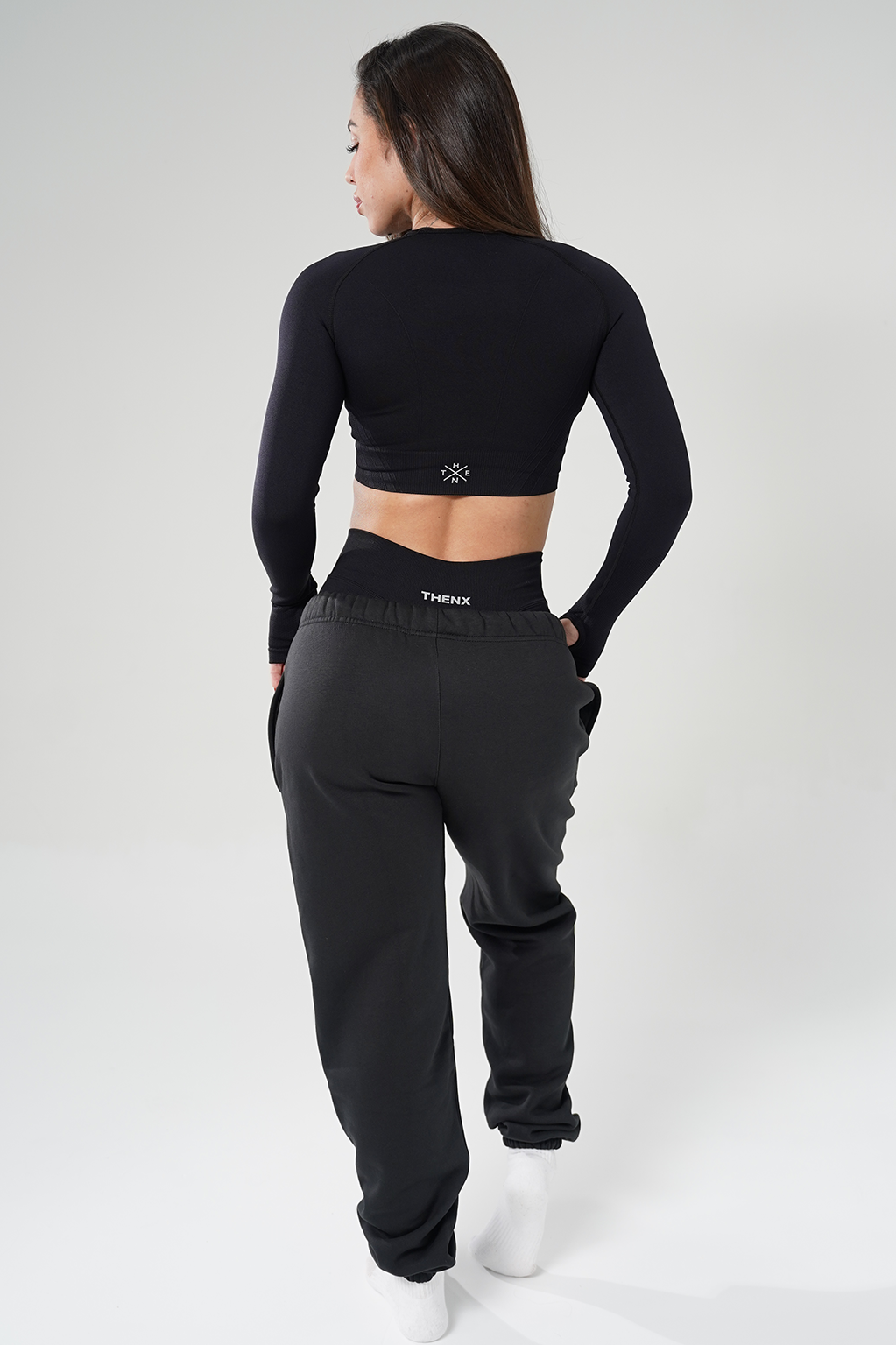 Thenx Cropped Long Sleeve Tee - Black