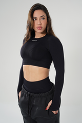 Thenx Cropped Long Sleeve Tee - Black